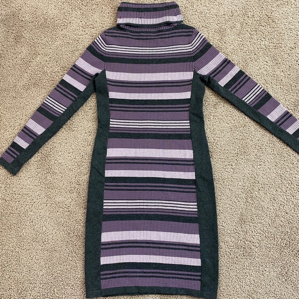đ
șEtcetera Womenâs Sweater Dress Knit Turtleneck Knee Length Purple Grey sz S - Picture 2 of 10
